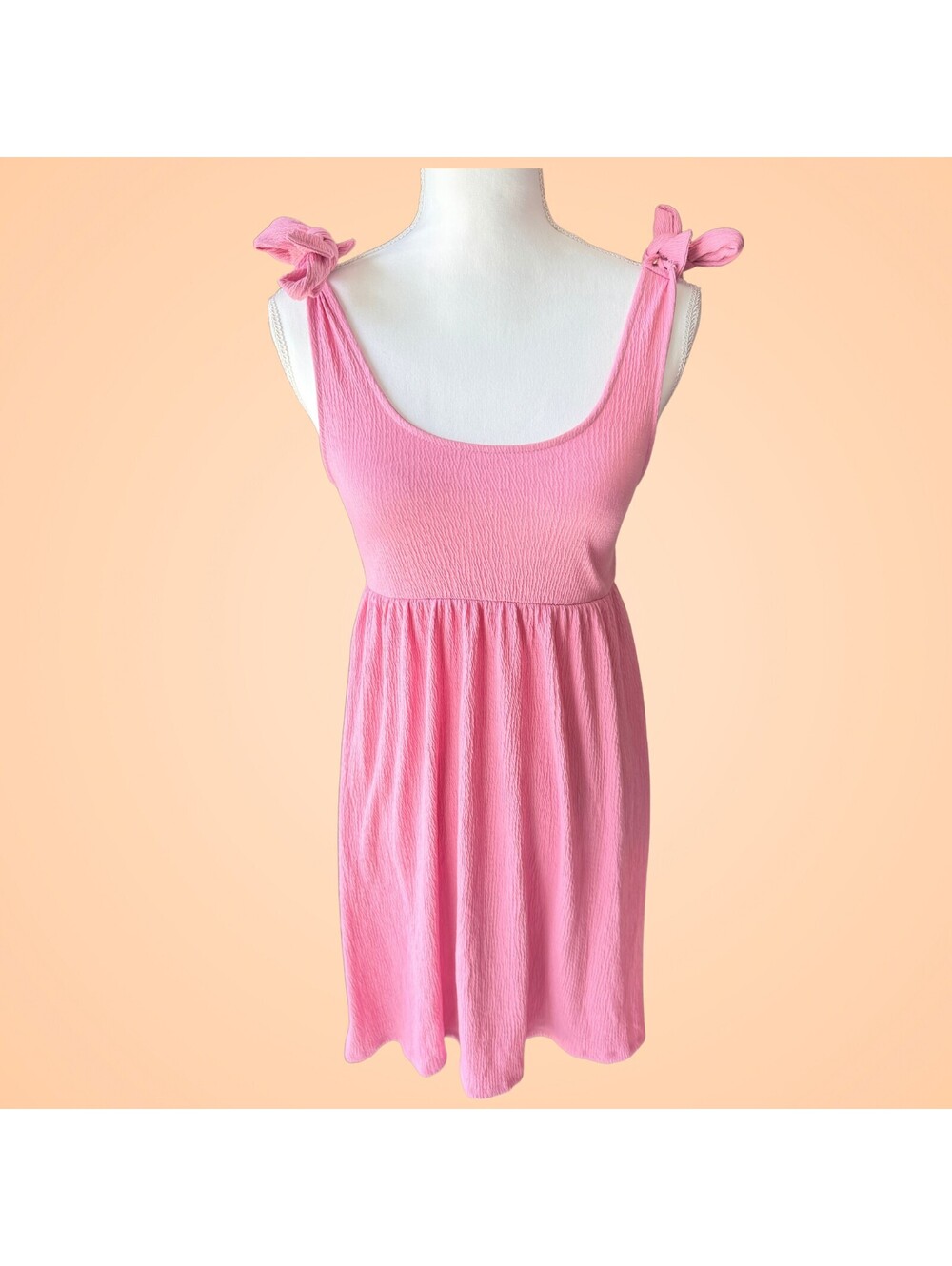 Womens Small Pink Mini Dress Tie Shoulder Bow Babydoll Scoop Neck NWT Summer